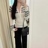 Striped Semi-open Neck Pullover Long-sleeved Polo Knitted Sweater Women's Spring and Autumn New Slim-fitting and Thin Bottoming Top