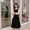 Korean Style Black Dress Women Vintage Square Collar Long Sleeve Midi Dresses Kpop Fashion Autumn Robes Female