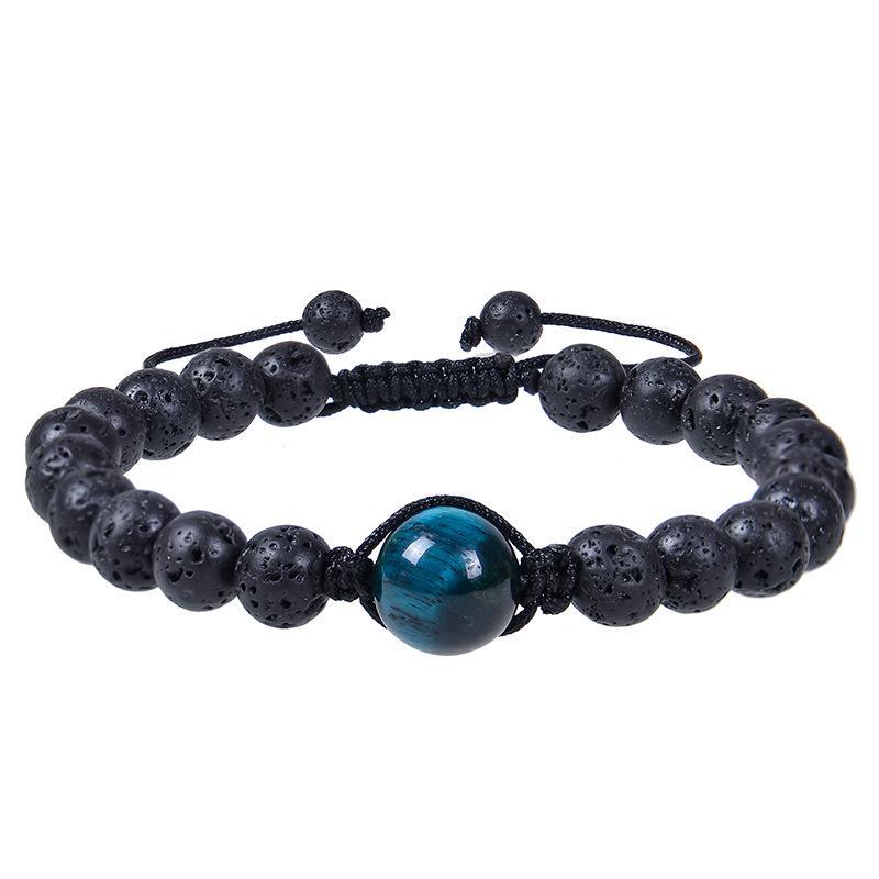 Унисекс плетеный браслет из обсидиана и лавы - 12 мм