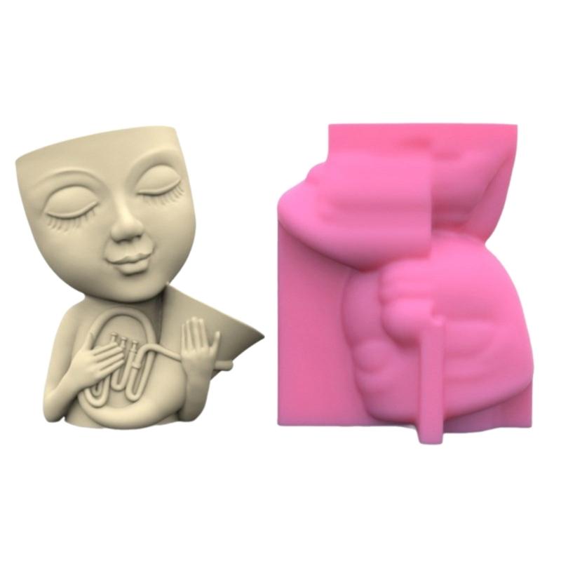 Versatile Silicone Mold Concrete Molds Silicone Casting Mold Doll with Horn Shape Vase Mold for Vases Pen Holder Crafts
