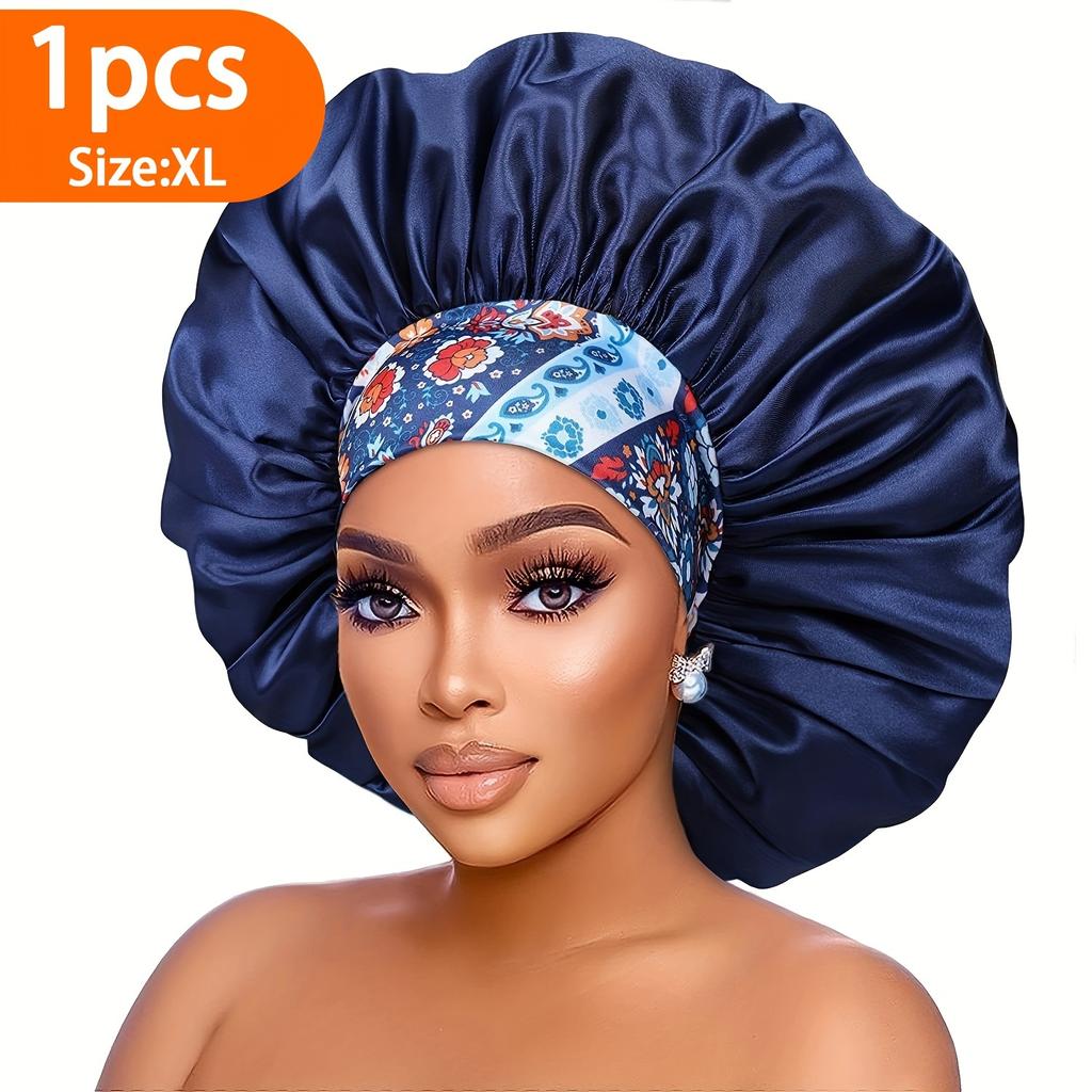 1PCS Satin Hair Bonnet For Women Elastic Wide Band Sleep Cap Silkly Satin Cap For Braid Curly Natural Straight Hair - Bathroom Accessories