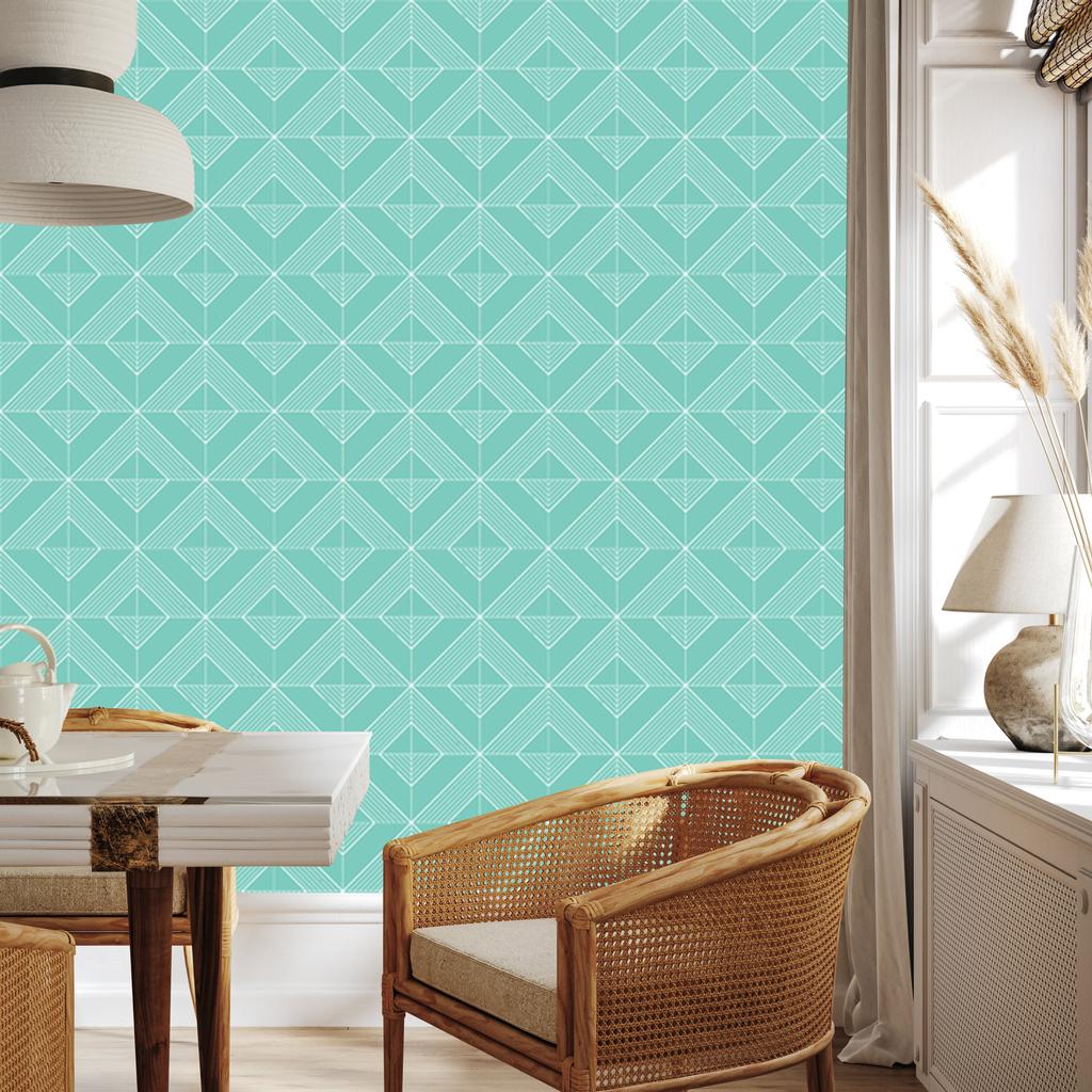 Geometric rhombus wallpaper mint and teal for living room and bedroom 50x1000