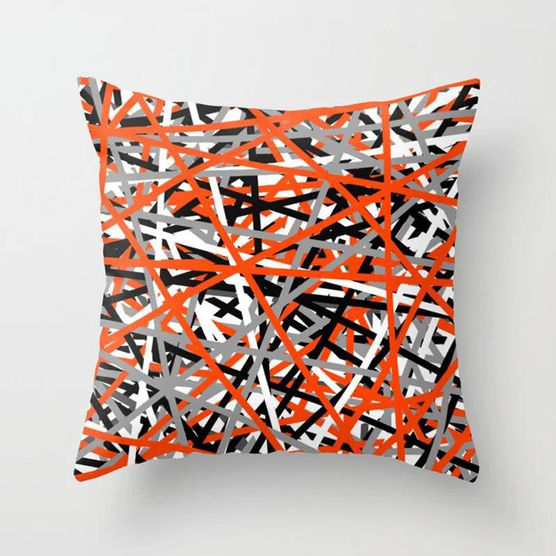 Car Sofa Cushion Cover Orange Geometric Pattern Print Square Pillowcase Home Decor
