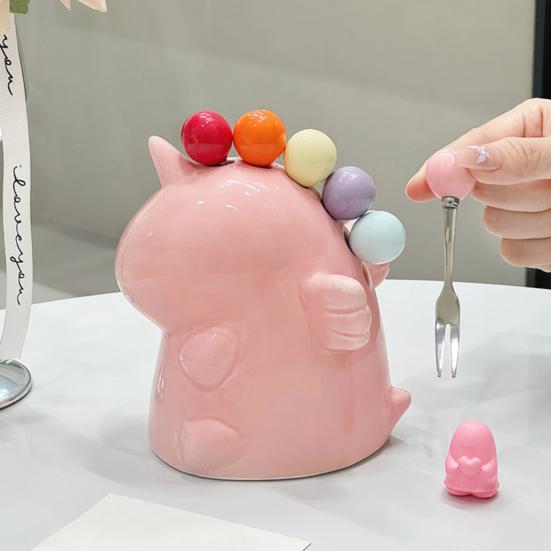 Вилка для фруктов с банкой для хранения, десертные вилки из нержавеющей стали, вилки для салатов, керамические столовые приборы, милые украшения для стола для дома, кафе, ресторана