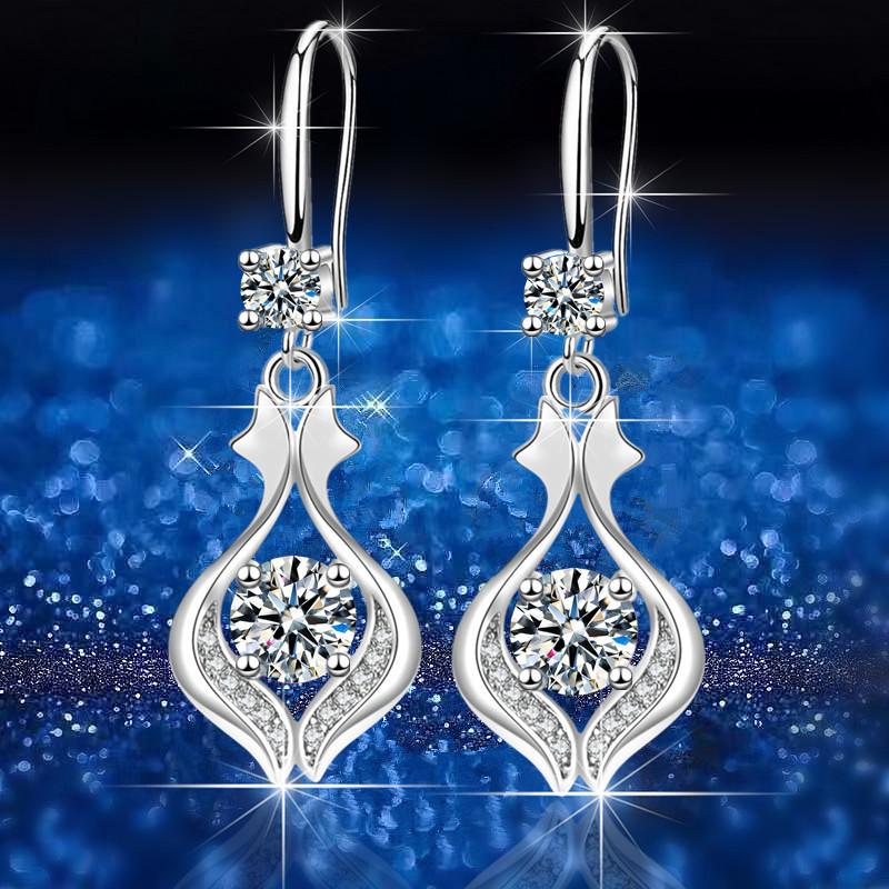 New Imitation S925 Silver Temperament Elegant Water Drop Mid-length Earrings Female Temperament Earrings