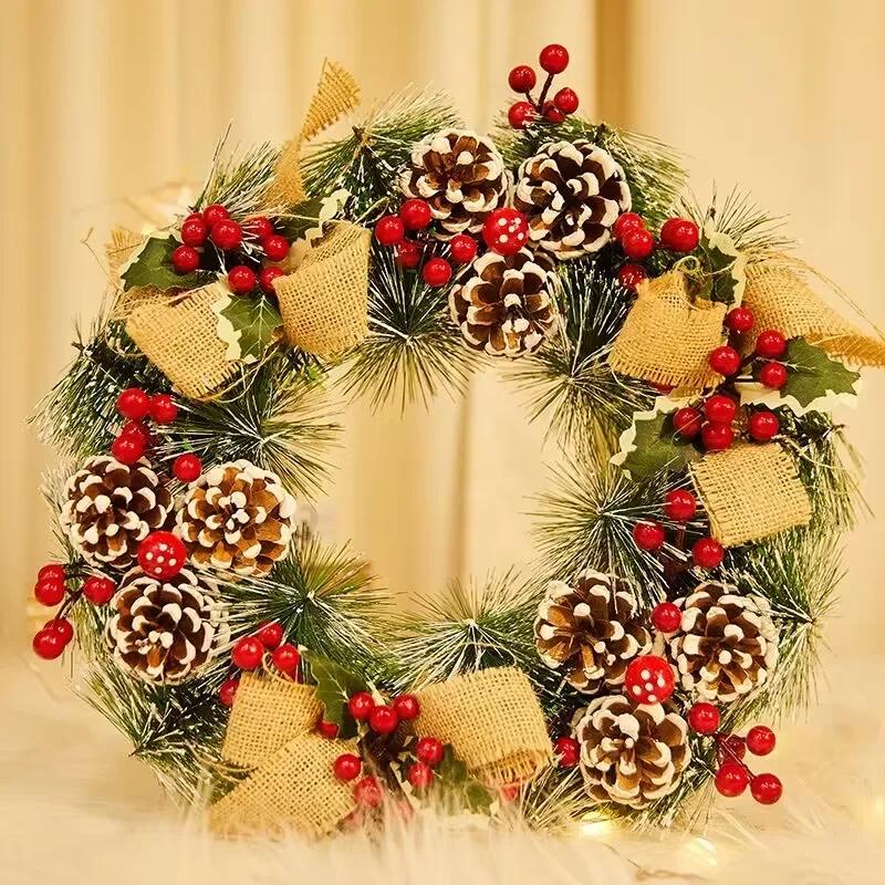 Christmas Artificial Wreath Hanging Decor for Door Wall Window Xmas Tree Home Party Decoration Festive Garland Home Decor