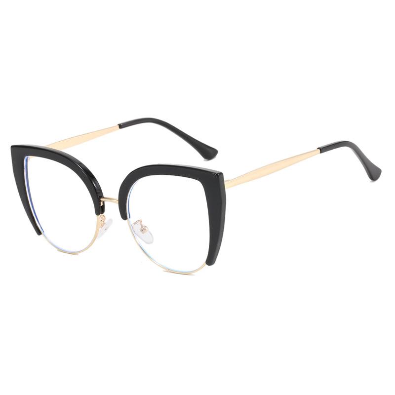 Cat Eye Half Frame Large Frame Flat Light Mirror Anti Blue Light New European & American Anti-Reflection Glasses Ins Retro Trend