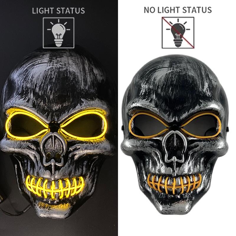 Skull Full Face Mask Halloween Cosplay Horror Luminous LED Mask 10 Single Color for Choice Party Glow Mask