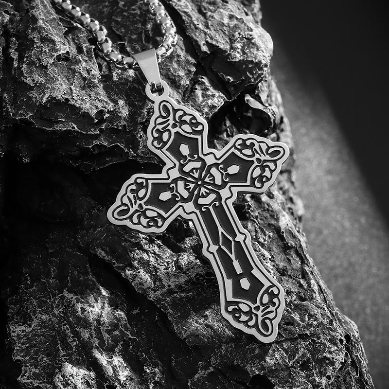 Vintage Catholic Cross Pendant Necklace Men Women Christian Believers Prayer Amulet Jewelry