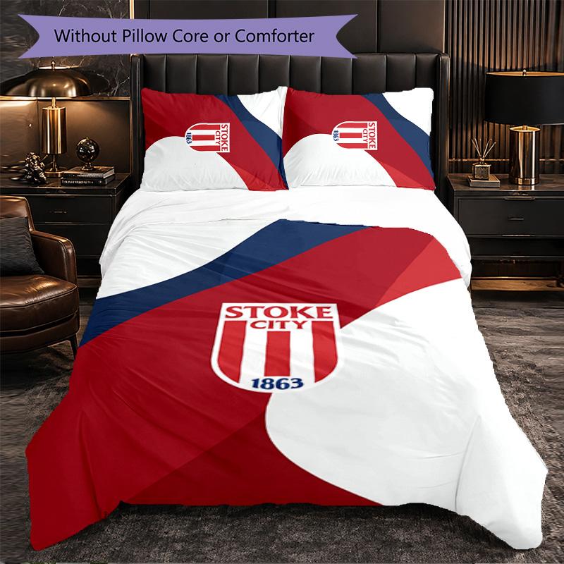 Stoke City Football 3 Piece Bedding Set Soft Duvet Cover Set with Pillowcases Printed Bedroom Decor Set for Home