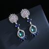 Simple 925  light luxury natural opal inlaid with real diamonds and black gold plated oval earrings luxury earrings women