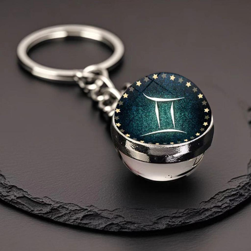 Брелок для ключей с подвеской в виде сумки с 12 знаками зодиака, светящийся в темноте, с драгоценными камнями, двухсторонний стеклянный шар