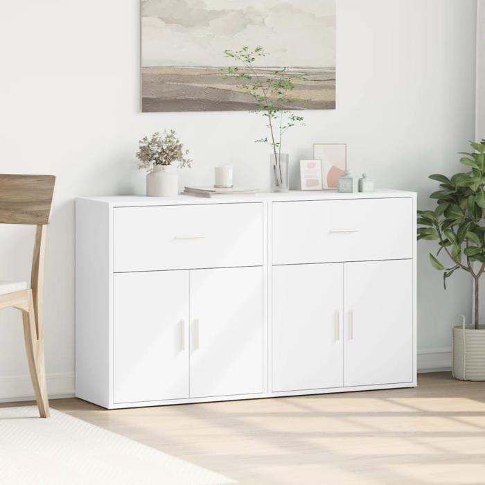 VidaXL Buffets 2 pcs blanc 60x31x70 cm bois d'ingénierie, armoire de rangement, meuble d'entrée, meuble d'appoint, meuble de 3276546