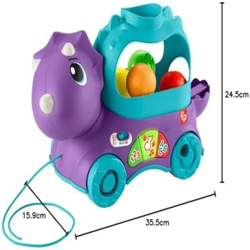 Игрушка-каталка Fisher-Price «Динозавр с шариками», Французская версия, Интерактивный ходунок-развивашка со светом и музыкой для детей от 1 до 3 лет