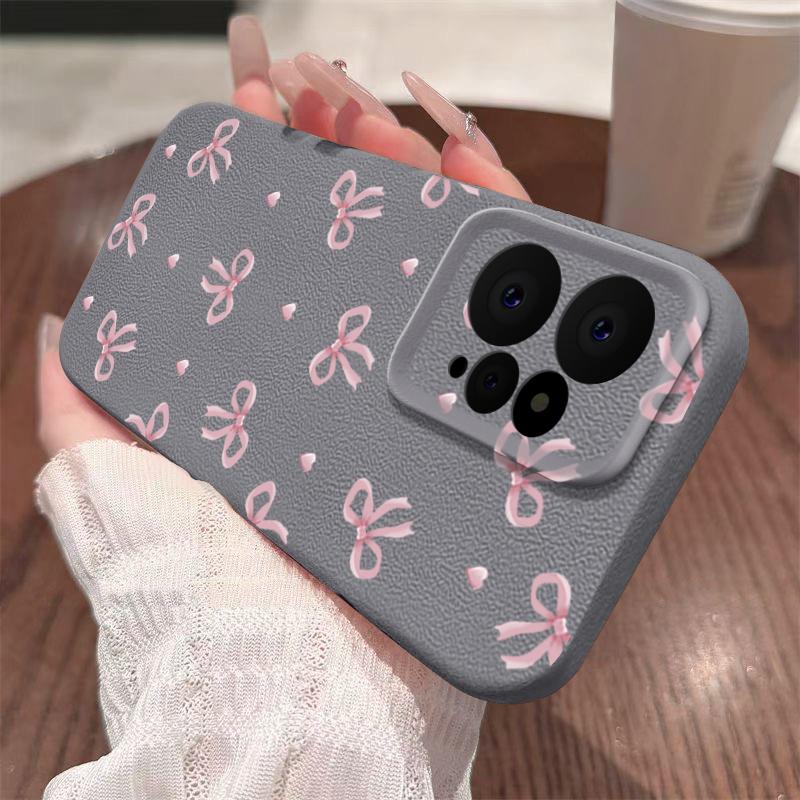 Тонкий чехол из мягкой кожи с принтом банта для Xiaomi 13T Pro Poco X6 Redmi Note 14 13 Pro 12 11, матовый противоударный защитный чехол для объектива телефона