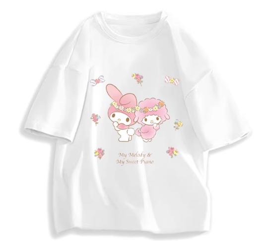 2026 Новая Мода Круглый Вырез Короткий Рукав Футболка Весна Лето Sanrio My Melody Женская Футболка Унисекс Модный Милый Топ Одежда