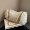 Autumn Winter Cute Plush Bag  New Women's Popular Pearl Chains Crossbody Solid Color Fashion Single Shoulder Fur Pack Korean