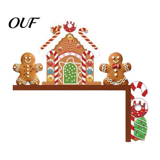 Winter Home Ornament Christmas Door Topper, Wooden Corner Sign, Santa Snowman Gingerbread Holiday Party Decorations Man Frame Decor for Decoration