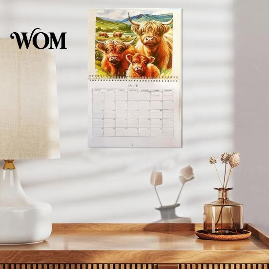 Professional Planning Calendar Highland Cow 2027, 12 Month Wall Hanging Planner with Minimalist Desk Large Daily Blocks, Home Office Organizer, Lover