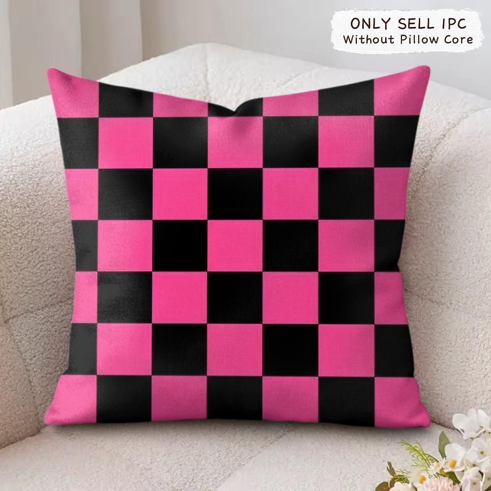 Checkered Square Cushion Cover Soft Plush Fabric DoubleSided Printed Cushion Covers for All Seasons Modern HomeDecor Gift