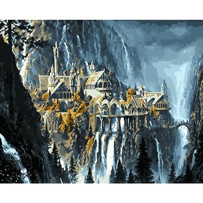 Картина по номерам DIY 40x50 см Фантастический горный город Пейзаж Холст Свадебные украшения Художественная картина Подарок