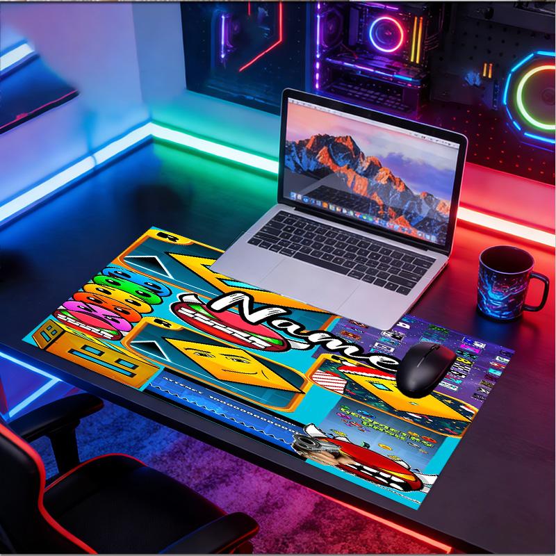 Custom Name Personalized Geometry Dash Pattern Mousepad, Laptop PC Desk Mat, Decorative Desk Mat for Home Keyboard Pad Gift