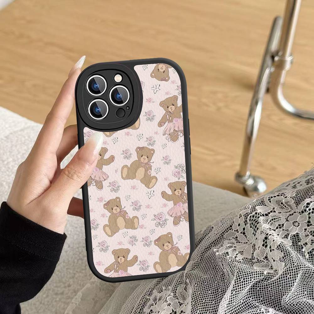 Дикий цветок Сафари Малыши Медведь Для IPhone 16 15 14 13 12 11 Pro Max Plus Кожаный Чехол для Телефона