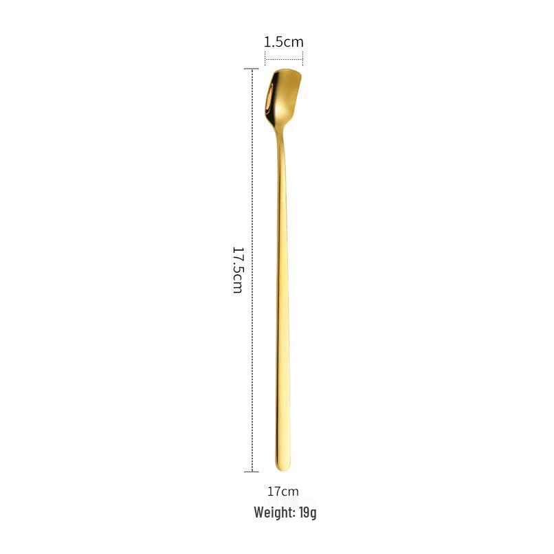 304 Stainless Steel Long-Handled Square Head Spoon - Ideal for Honey, Stirring, Ice, Bar, and Western Tableware