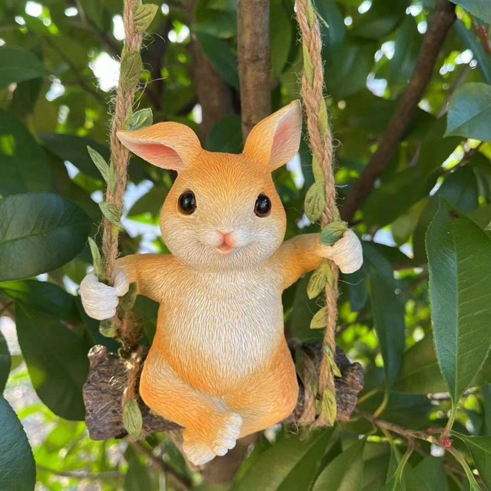 Подвеска Кролик Качели Миниатюрные Фигурки Утка Настольное Украшение Кукла На Открытом Воздухе Балкон Патио Дерево