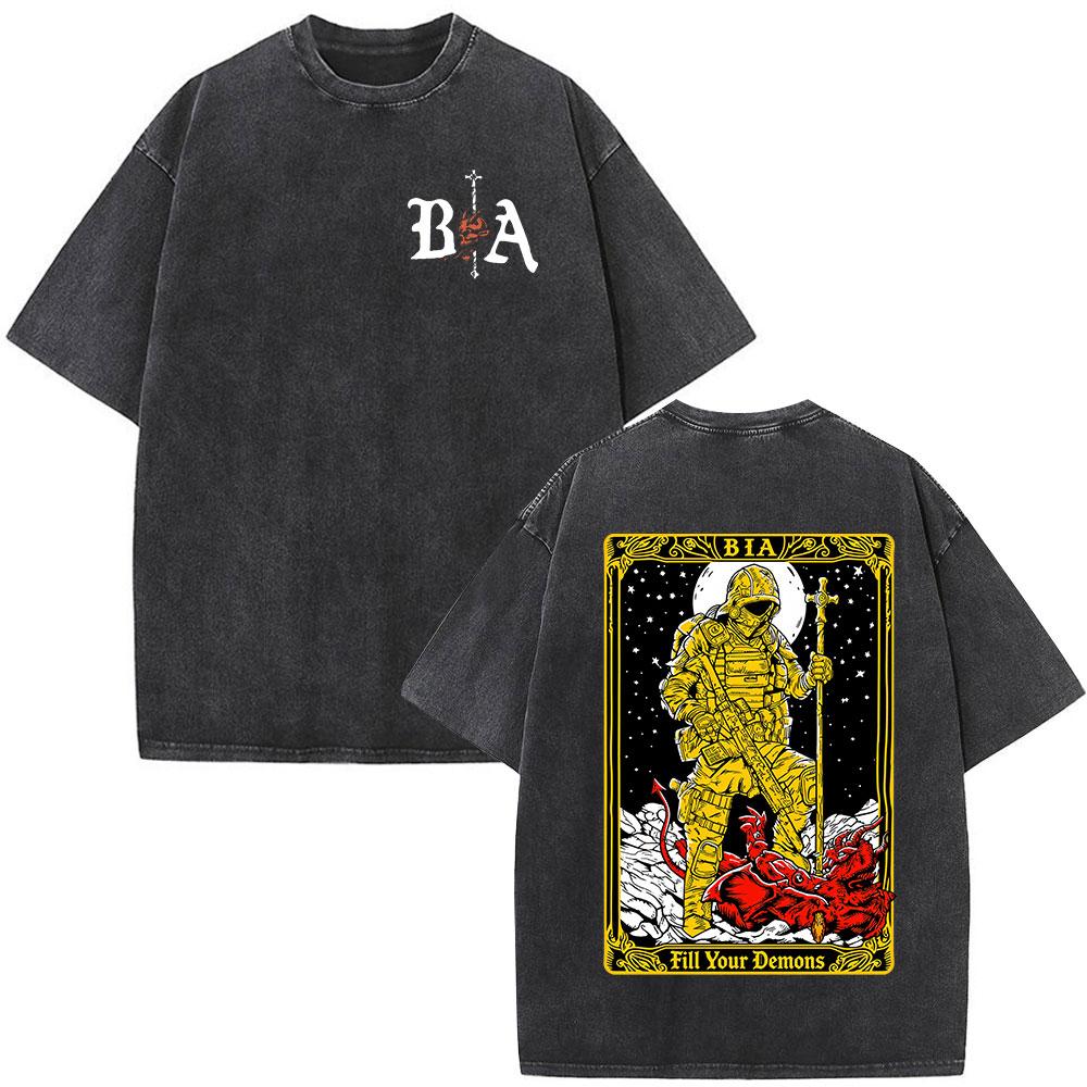 Vintage Washed Mystery Brothers in Arms Printed Tshirt Men Women Clothing Casual Cotton Short Sleeve T Shirts Streetwear