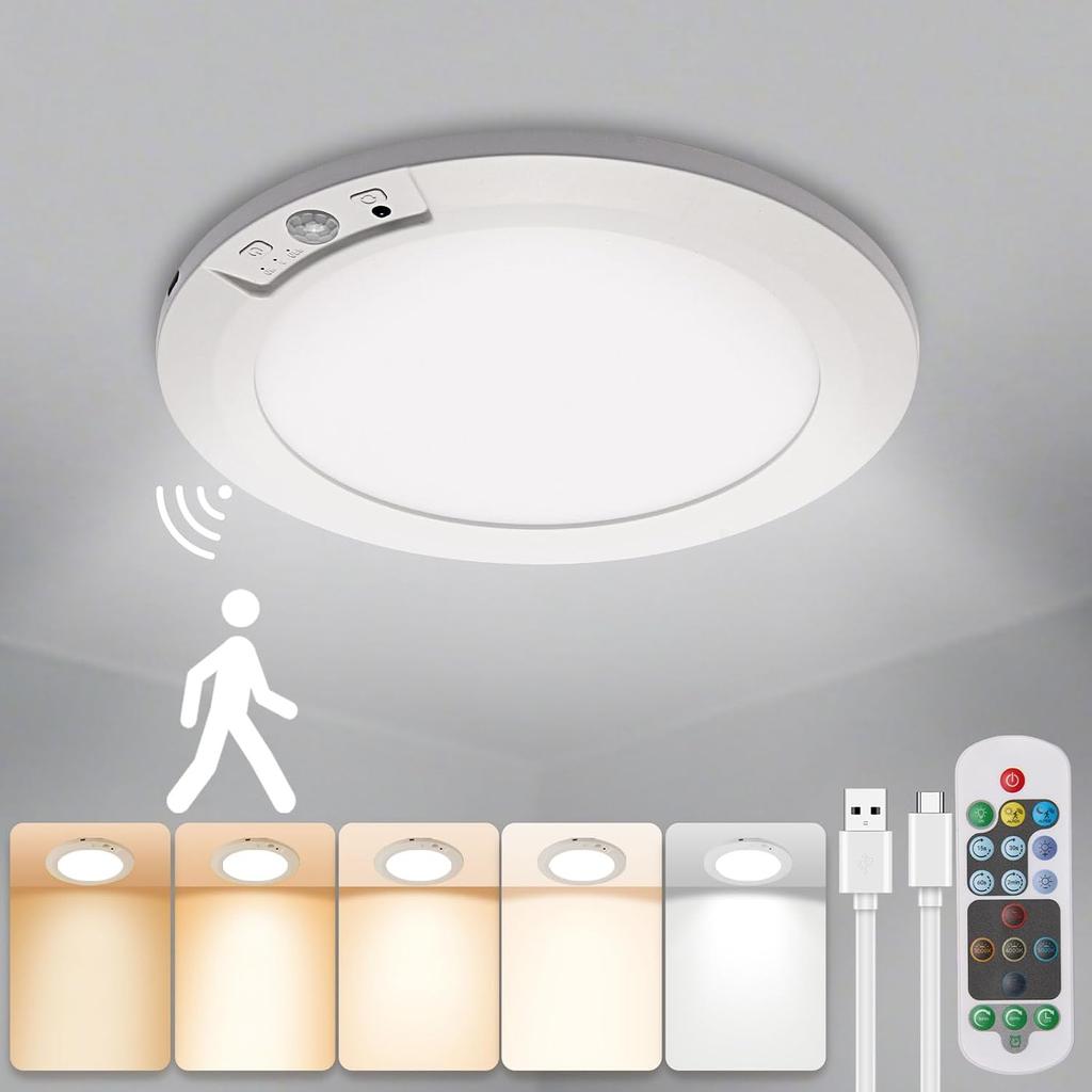 Rechargeable Motion Sensor Ceiling Light with Remote | Magnetic Wireless Ceiling Lights,8000mAh 7.5inch Battery Operated Light Indoor for Closet