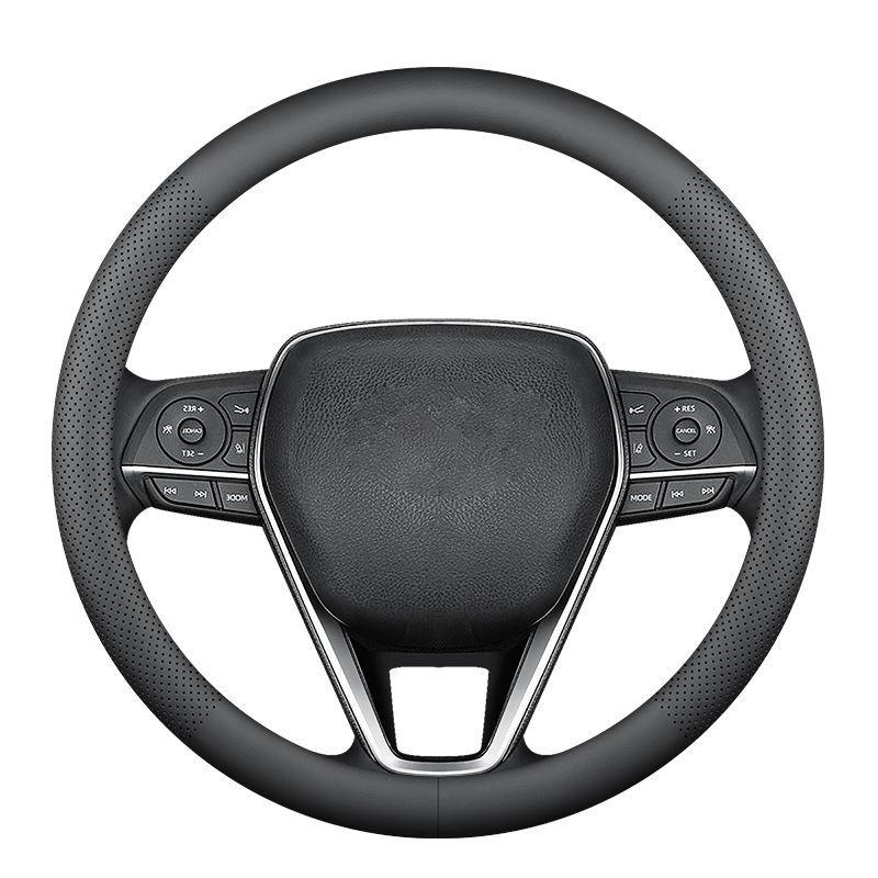 Universal Nappa Leather Steering Wheel Cover - Breathable, Perforated, Sweat-Absorbent, Four Seasons Protection.