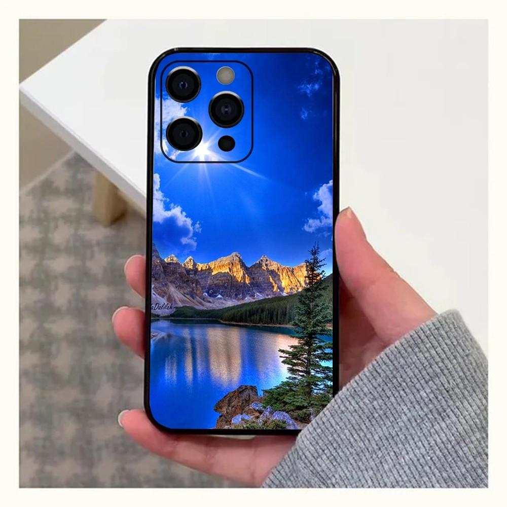 Водопад природа Деревья корабль Чехол для телефона для Apple iPhone 15,14,13,12,11,Pro,X,XS,Max,XR,Plus,Mini Мягкая черная крышка