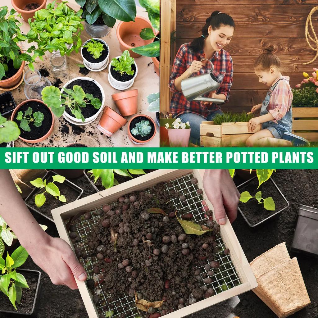 Soil Sifter, Multifunctional Hand Held Garden Dirt Sifter, with Sifting Screen, Ergonomic Compost Sifter Strainer for Garden