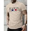 Men's 100% Pure Cotton Summer Loose Size PARIS Letter Pattern Print Casual Comfortable Round Neck Short Sleeved T-shirt Top