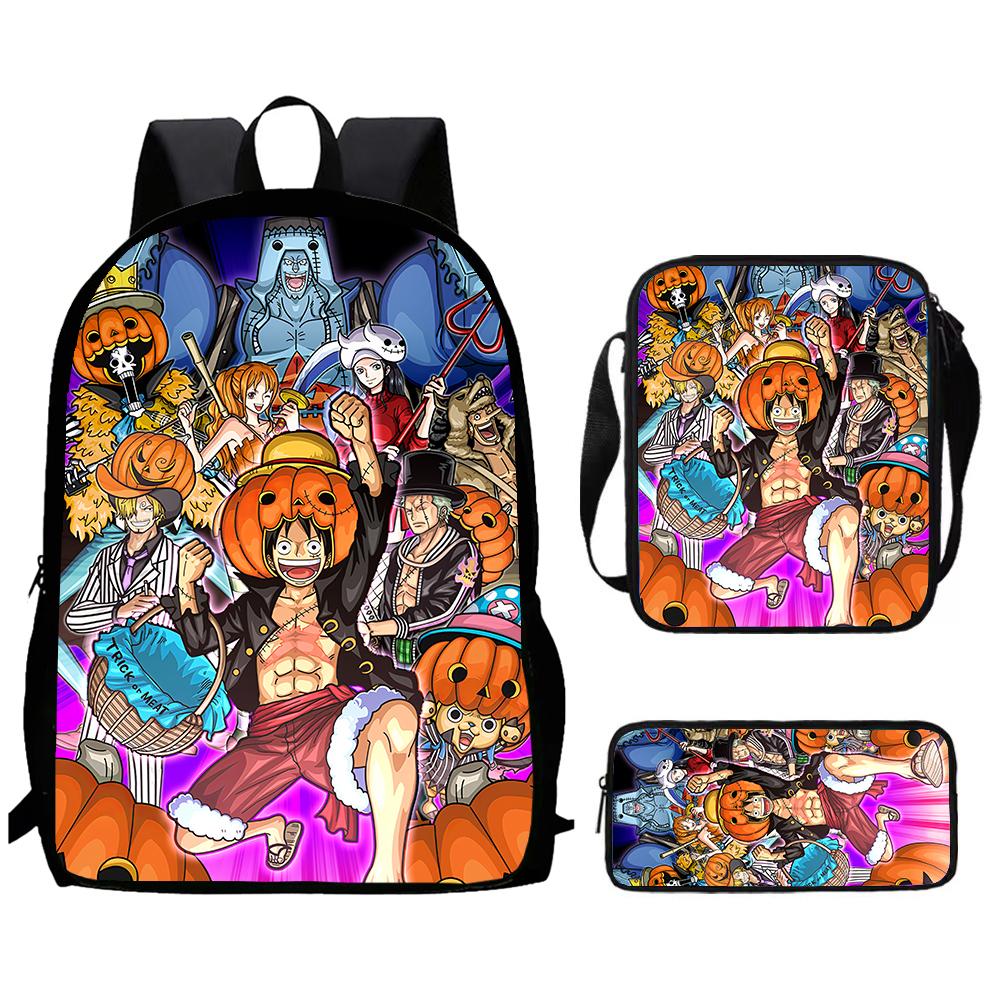 Рюкзак One Piece 15 дюймов, 3 шт., легкий, прочный, школьный, с сумкой через плечо и пеналом, для мальчиков и девочек, возраст 6-10 лет