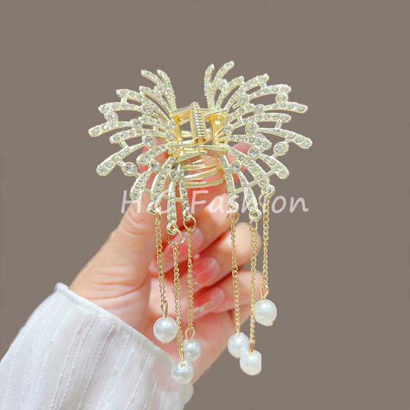 Tassel Butterfly Pearl Hair Clip Women Hair Claw Hairpin Hair Crab Hairaccessory