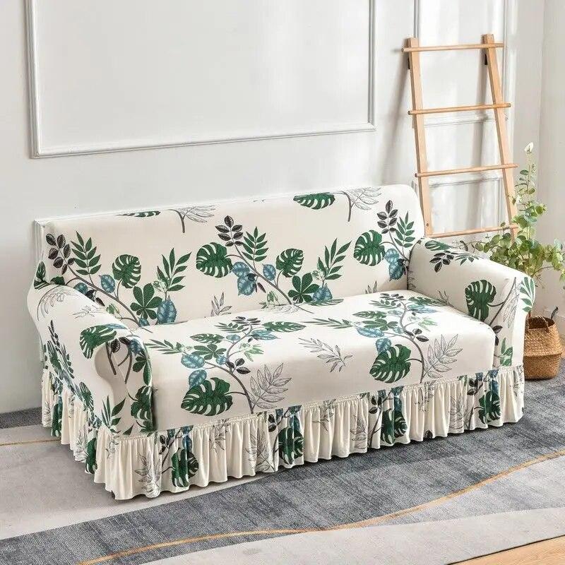 Flower Style Elastic Sofa Cover Double Sofa Large Skirt Full Cover Four Seasons Universal Set Full Set Sofa Cover Cloth Cushion
