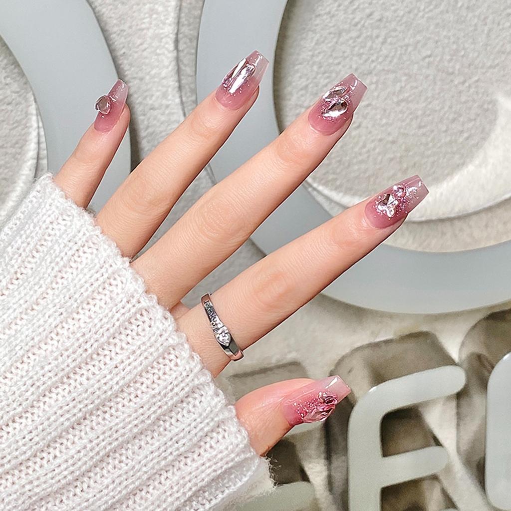 Женские накладные ногти среднего размера с рисунком телесного цвета на акриловых ногтях глянцевые накладные ногти с полным покрытием