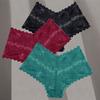 FINETOO 3Pcs Women Sexy Low Waist Lace Boyshort Floral Panties S-XL Girls Hollow Out Underwear Ladies Comfortable Underpants Female Lingerie