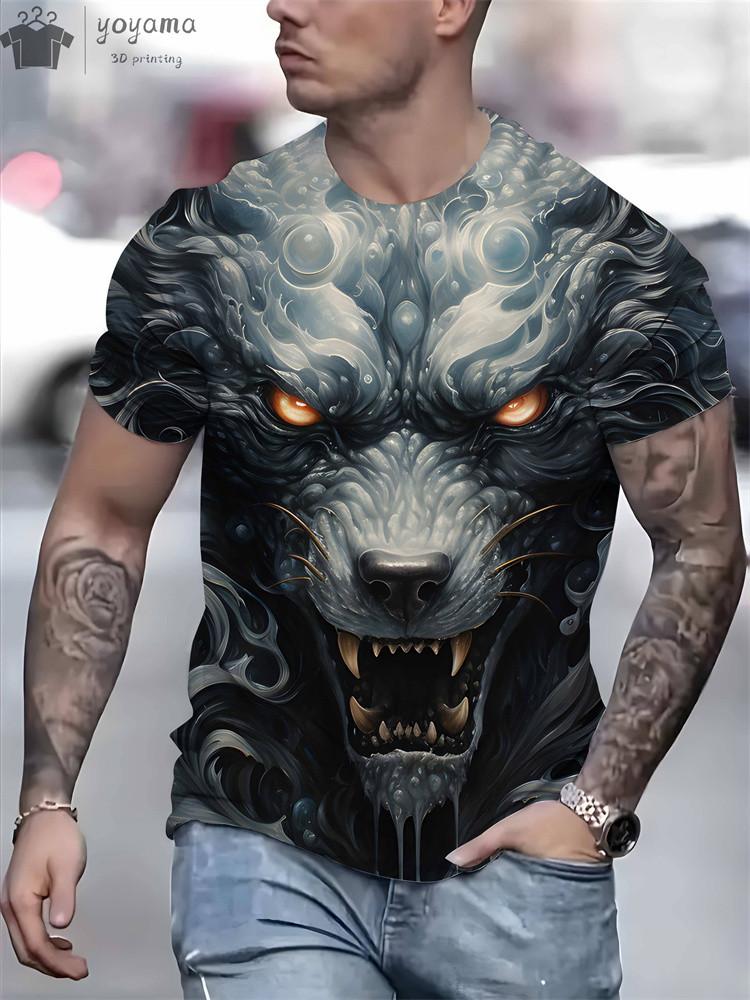 Men's T-Shirts Short Sleeve Beasts Graphic 3D Animal Printed Street Style Man Tops Oversized T-Shirt Casual O-Neck Harajuku Tee
