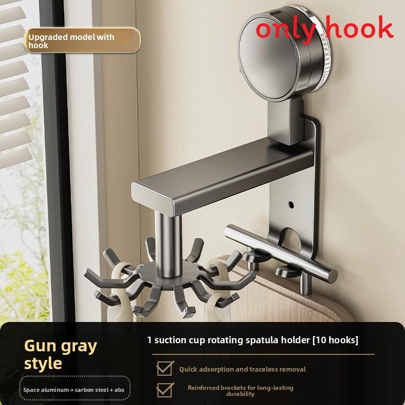 Aluminum Alloy Wall Mount Pot Spoon Holder With Rotating Hooks For Kitchen Storage