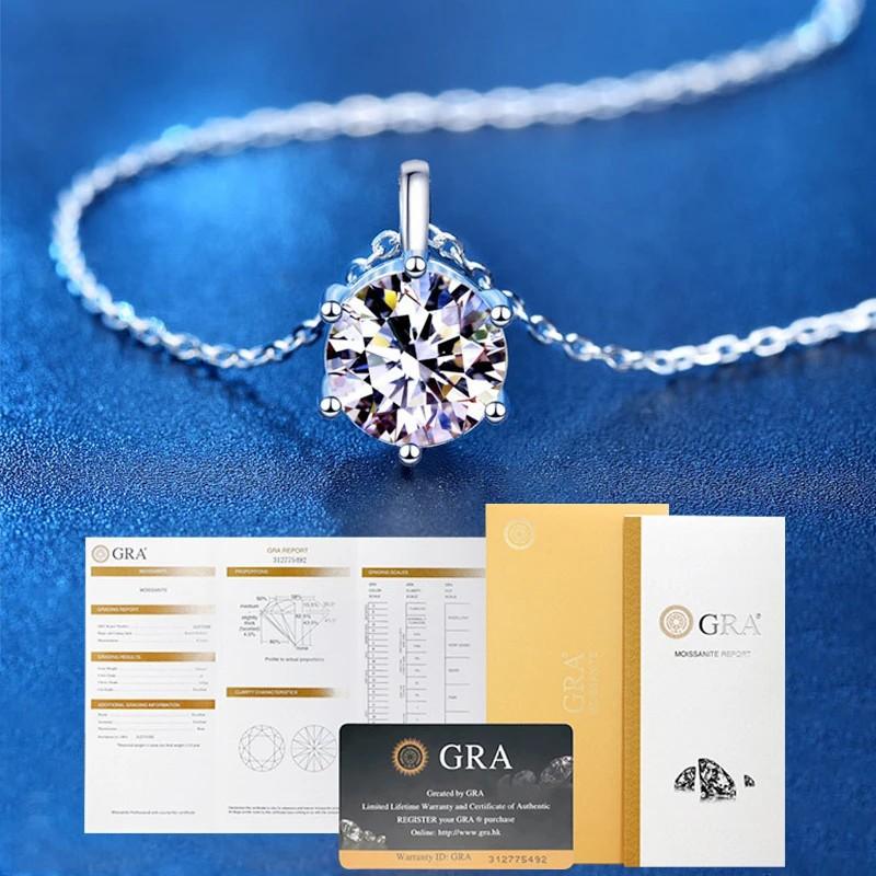 ALIZERO 2.0ct Round Cut D Color Moissanite Necklace For Women Fine Jewelry with GRA 925 Sterling Sliver Diamond Pendant Necklace