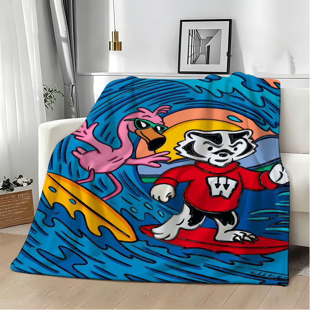 Ретро Колледж W-Wisconsin Badger Плед Легкий 240 г Фланелевое Одеяло Мягкое Для Кожи Для Летнего Охлаждения