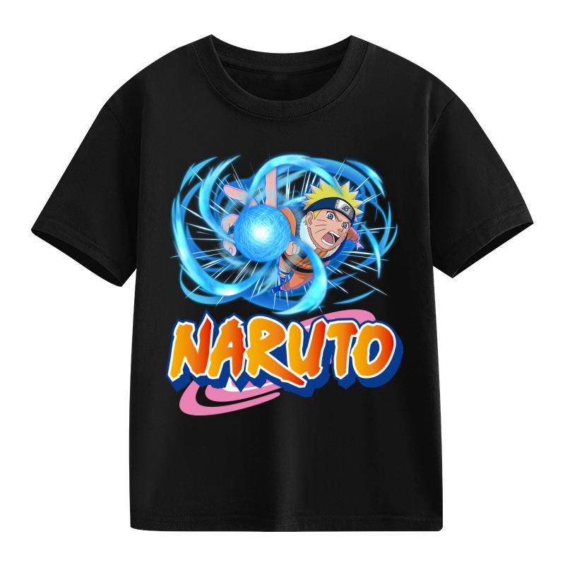 Детская футболка Наруто Узумаки Учиха Саске Хатаке Какаши Печать с персонажами аниме Хлопок Короткий рукав Мальчики Девочки Свободные Круглый вырез Топы