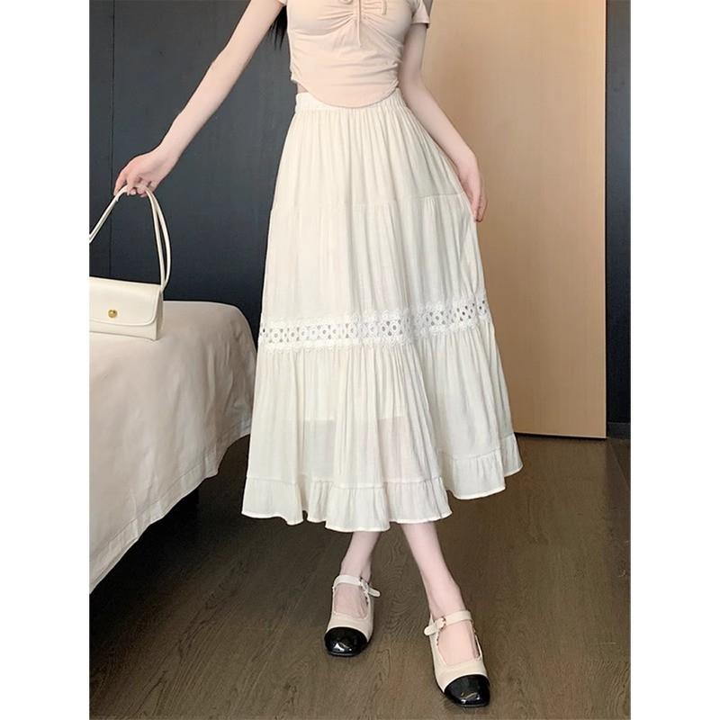 Elegant High Waist White Maxi Skirt With Shear Chiffon Fabric For Summer Casual Wear