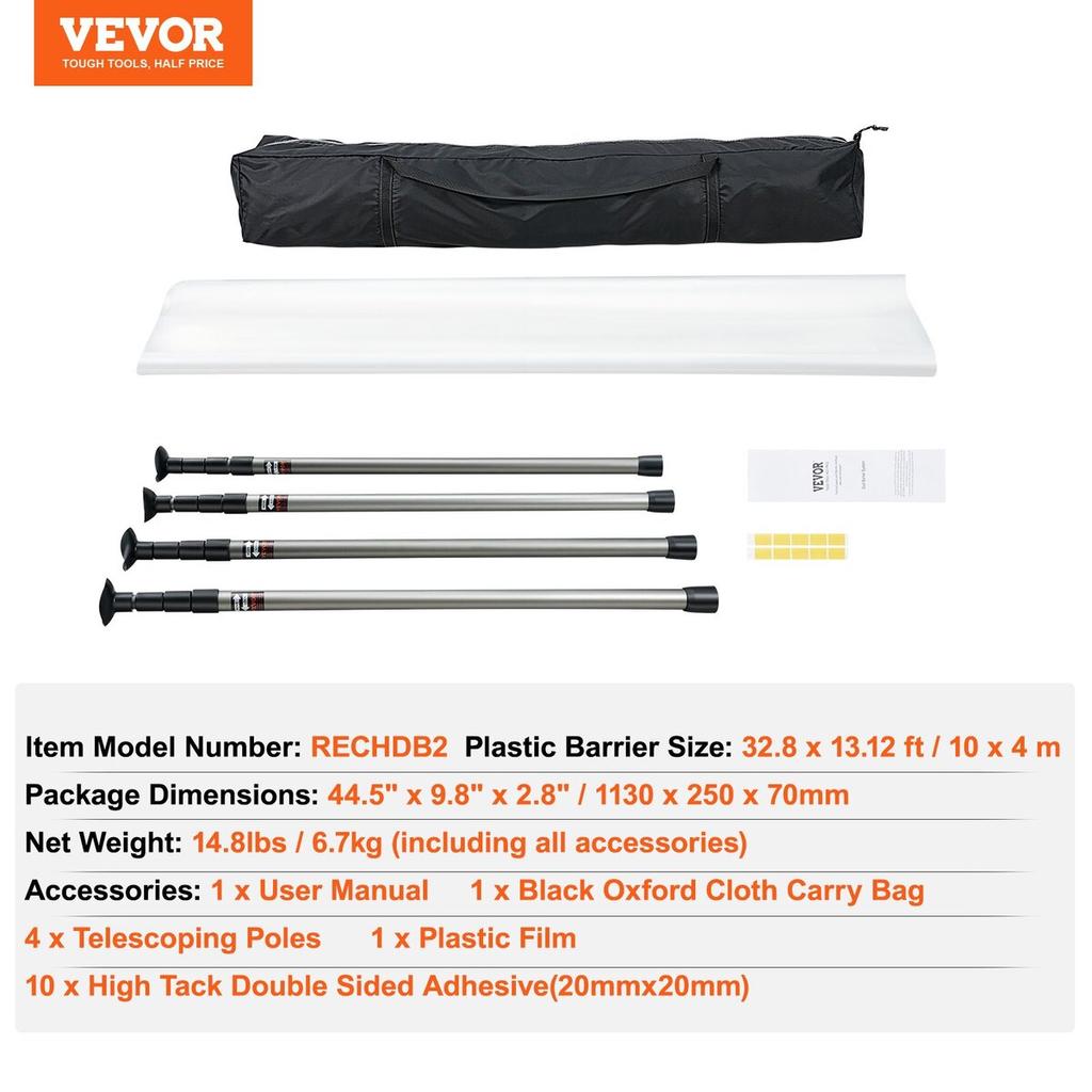 Dust Barrier Poles 12 Ft with 4 Telescoping Poles Dust Barrier System