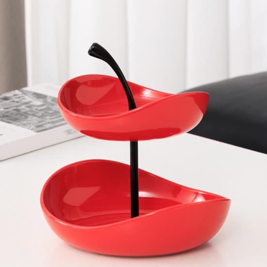 Двухъярусная фруктовница, многоярусная керамическая ваза для фруктов с металлическим подставкой, безопасна для посудомоечной машины, угловой органайзер для кухонной столешницы для фруктов, закусок, тортов