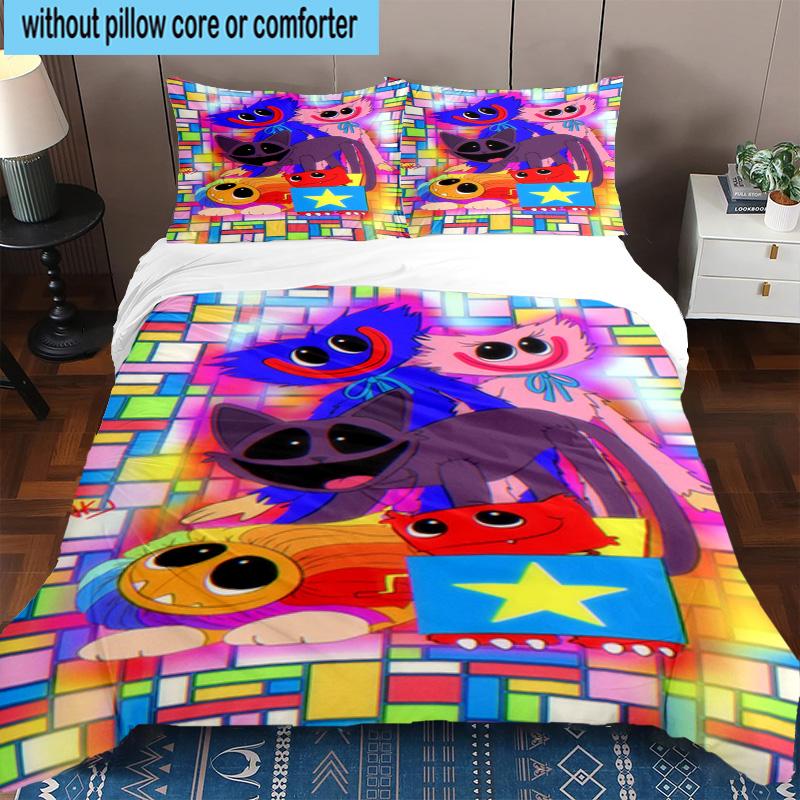 Blue Monster Huggy Night 3pcs Bedding,Including 1pc Duvet Cover And 2pcs Pillowcases Perfect for Christmas,Ideal for Bedroom, Dormitory