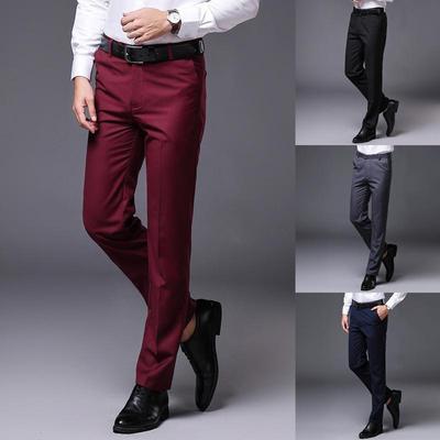 MakeWishes Мужские брюки для гольфа прямого кроя Простые брюки с поясом Формальные однотонные повседневные тонкие деловые брюки 28-40